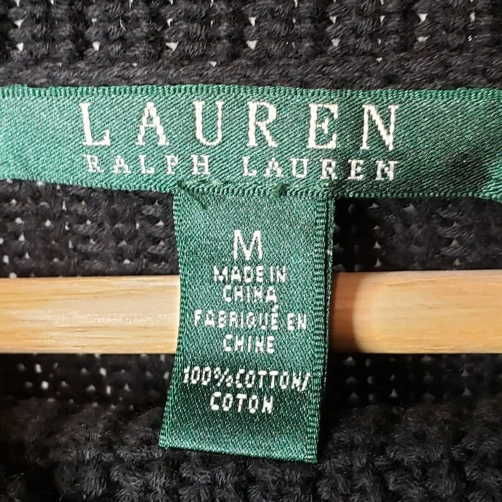 Lauren Ralph Lauren Women’s Black Vertical Ribbed Turtle Neck Pullover Sweater M